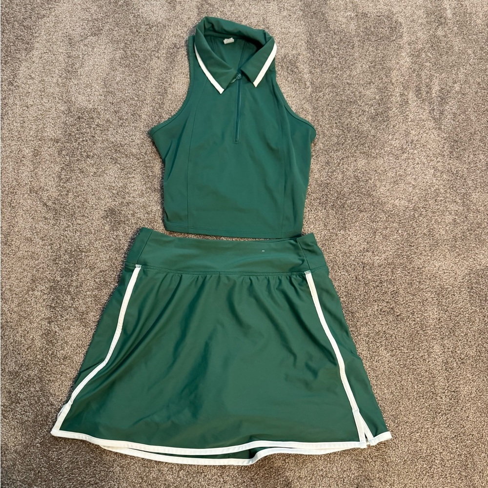 Green Sleeveless Tennis Dress with White Trim